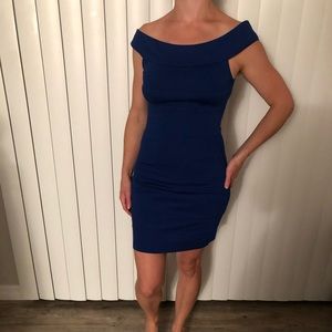 Boatneck royal blue mini dress